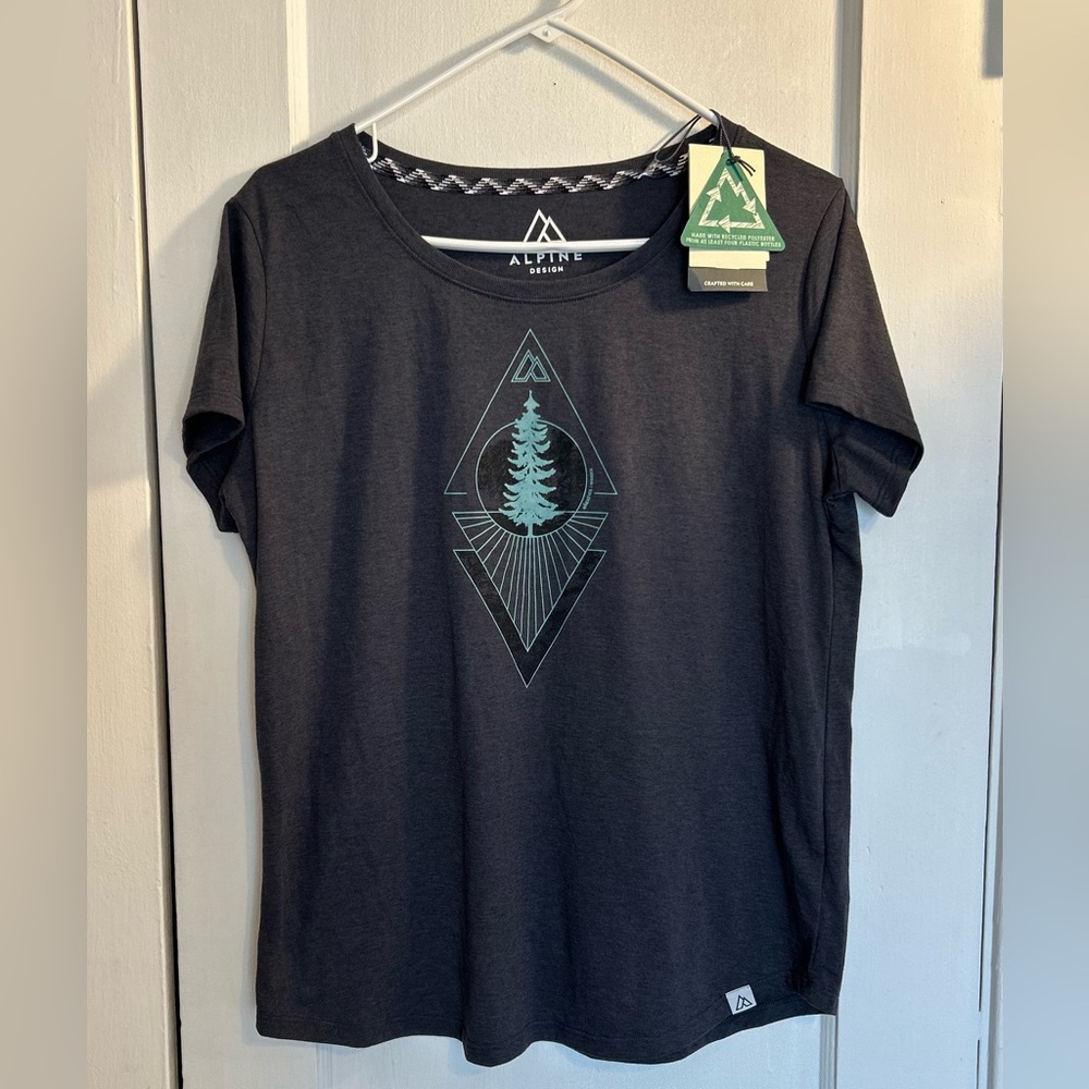 Alpine Woman's Large Dark Gray Teeshirt Recycled Polyester New With Tags